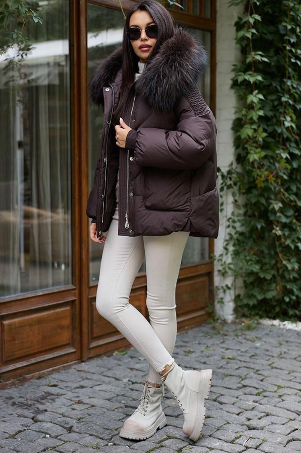 Модный пуховик vo tarun стеганный коричневый