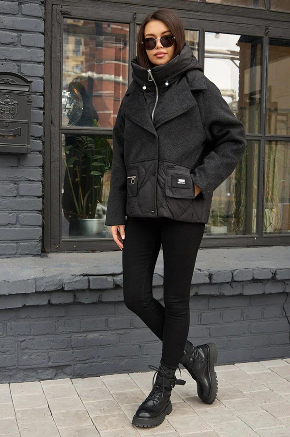 Черный пуховик Pang million с шерстью