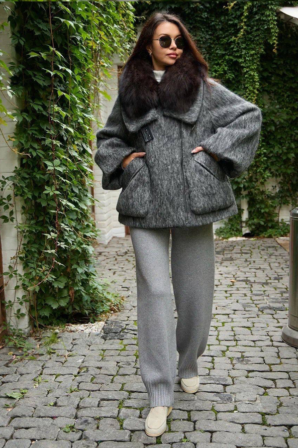 Зимний пуховик Enva rross из шерсти с мехом песца