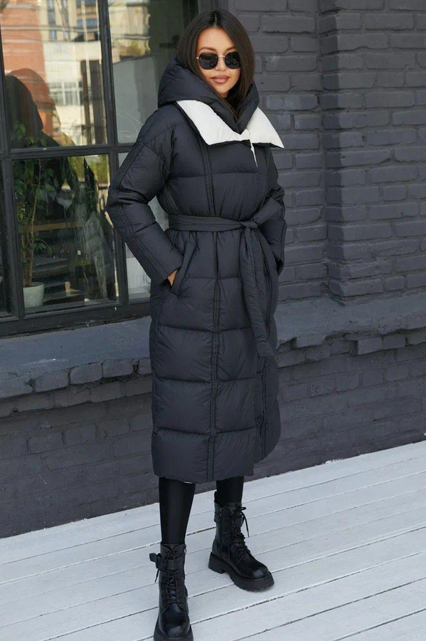 Одеяло пуховик с капюшоном черный