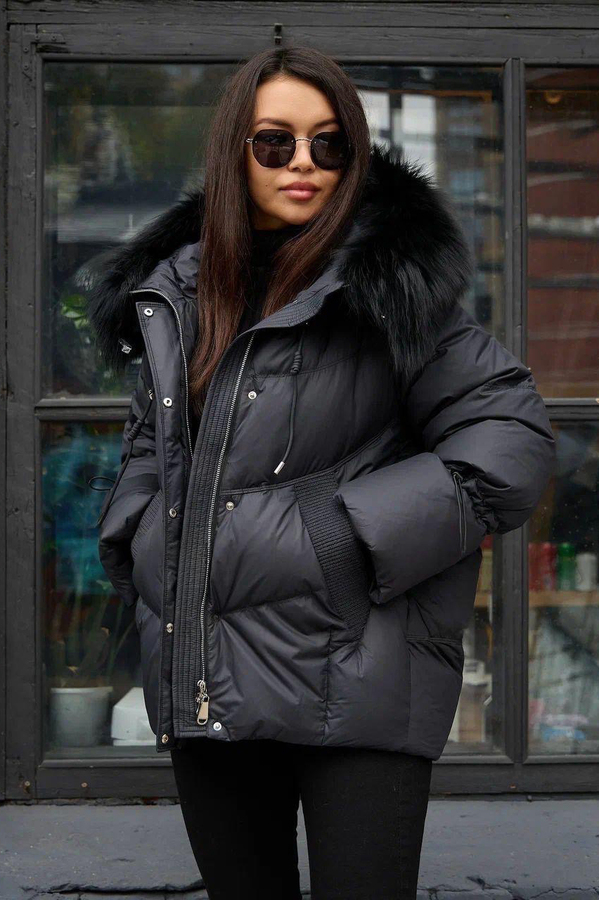 Пуховик длинный с капюшоном черный