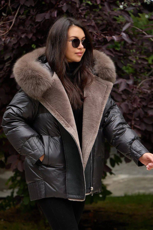 Зимний пуховик с мехом в стиле куртка авиатор