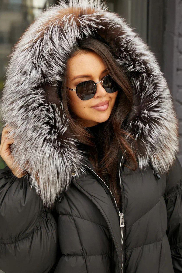 Теплый пуховик укороченный оверсайз