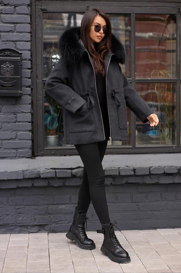 Зимний пуховик btn button шерстяной с мехом на капюшоне