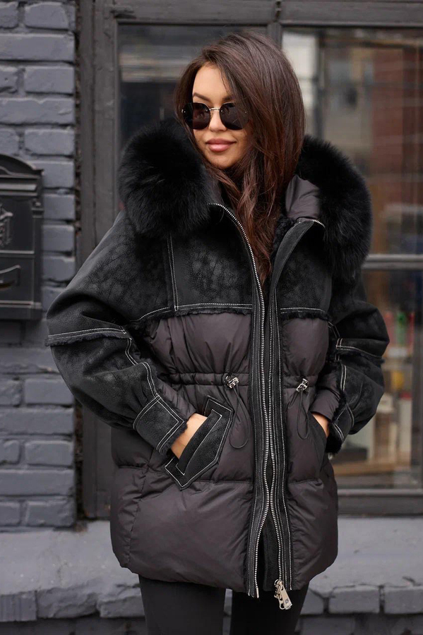 Стильный зимний пуховик Pang Million с мехом песца