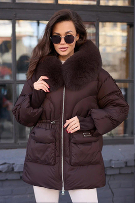 Дутое пальто пуховое с мехом песца Дутое пальто пуховое с мехом песца