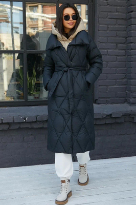 Красивый пуховик одеяло приталенный черный Красивый пуховик одеяло приталенный черный