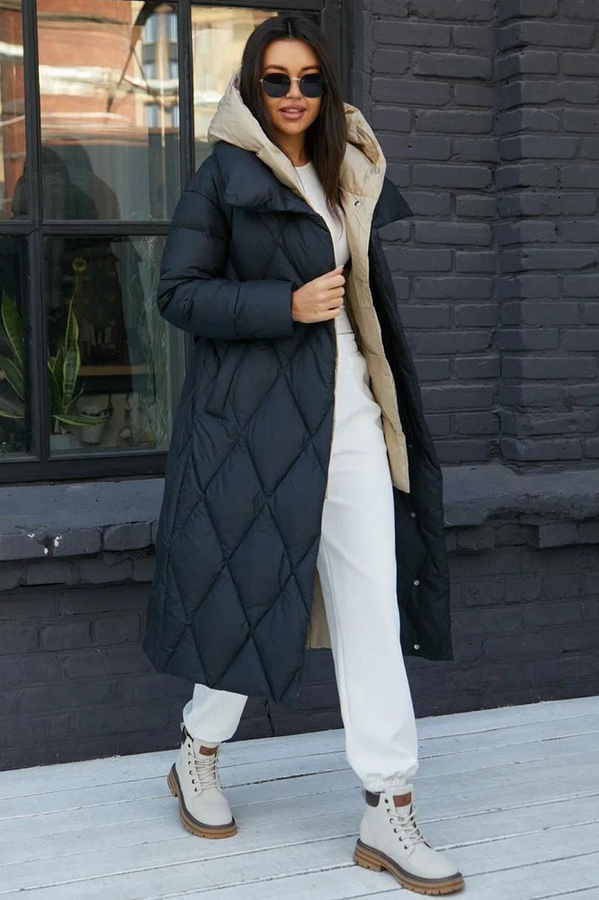 Красивый пуховик одеяло приталенный черный