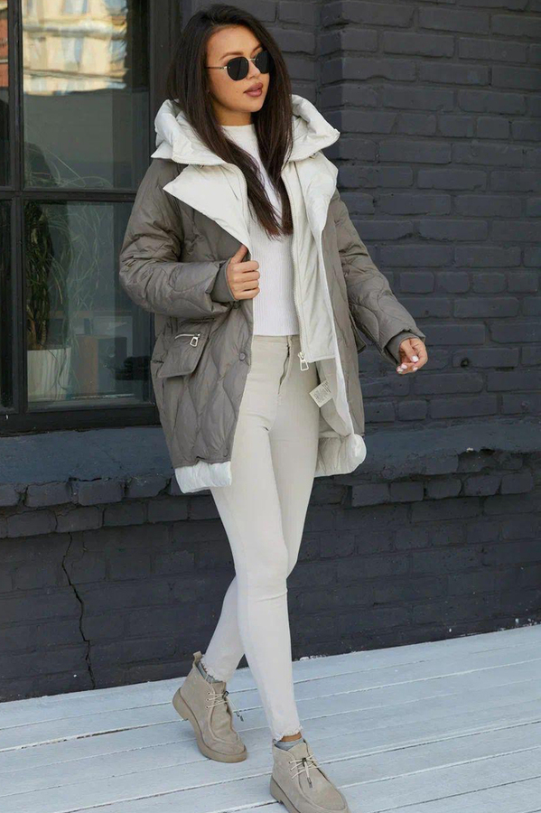 Женская короткая куртка оверсайз серая