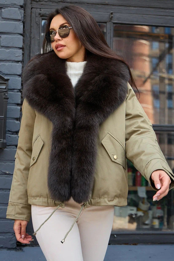 Теплый пуховик для зимы хаки