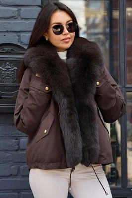 Пуховик оверсайз бомбер коричневый Пуховик оверсайз бомбер коричневый