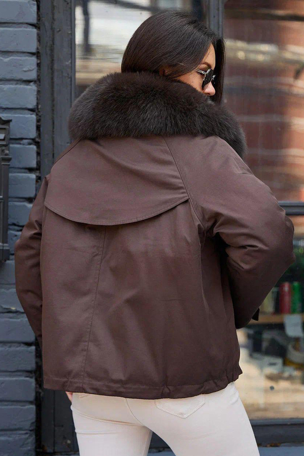 Пуховик оверсайз бомбер коричневый